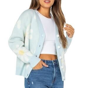 Blue Daisy Cardigan Soft Sweater Small Flower Whimsical Button Cottage Y2K